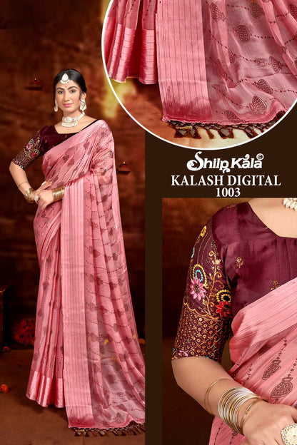 Kalash Multicolor Saree with Work Blouse and Contrast Matching