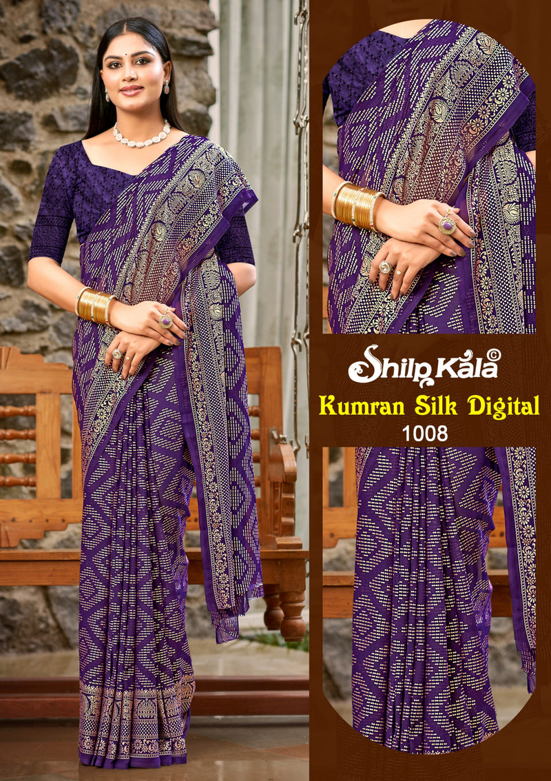 Kumran silk Georgette Saree with Chanderi Toned Blouse. (8 Colours).