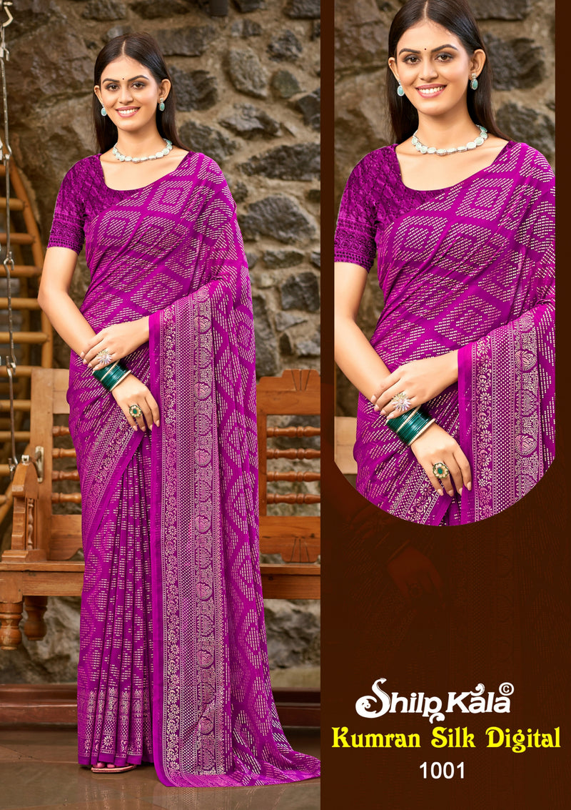 Kumran silk Georgette Saree with Chanderi Toned Blouse. (8 Colours).