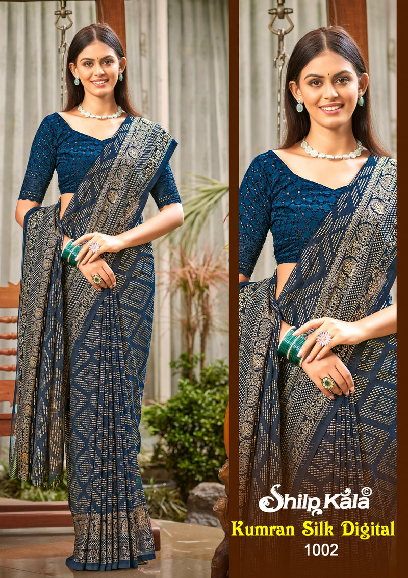 Kumran silk Georgette Saree with Chanderi Toned Blouse. (8 Colours).