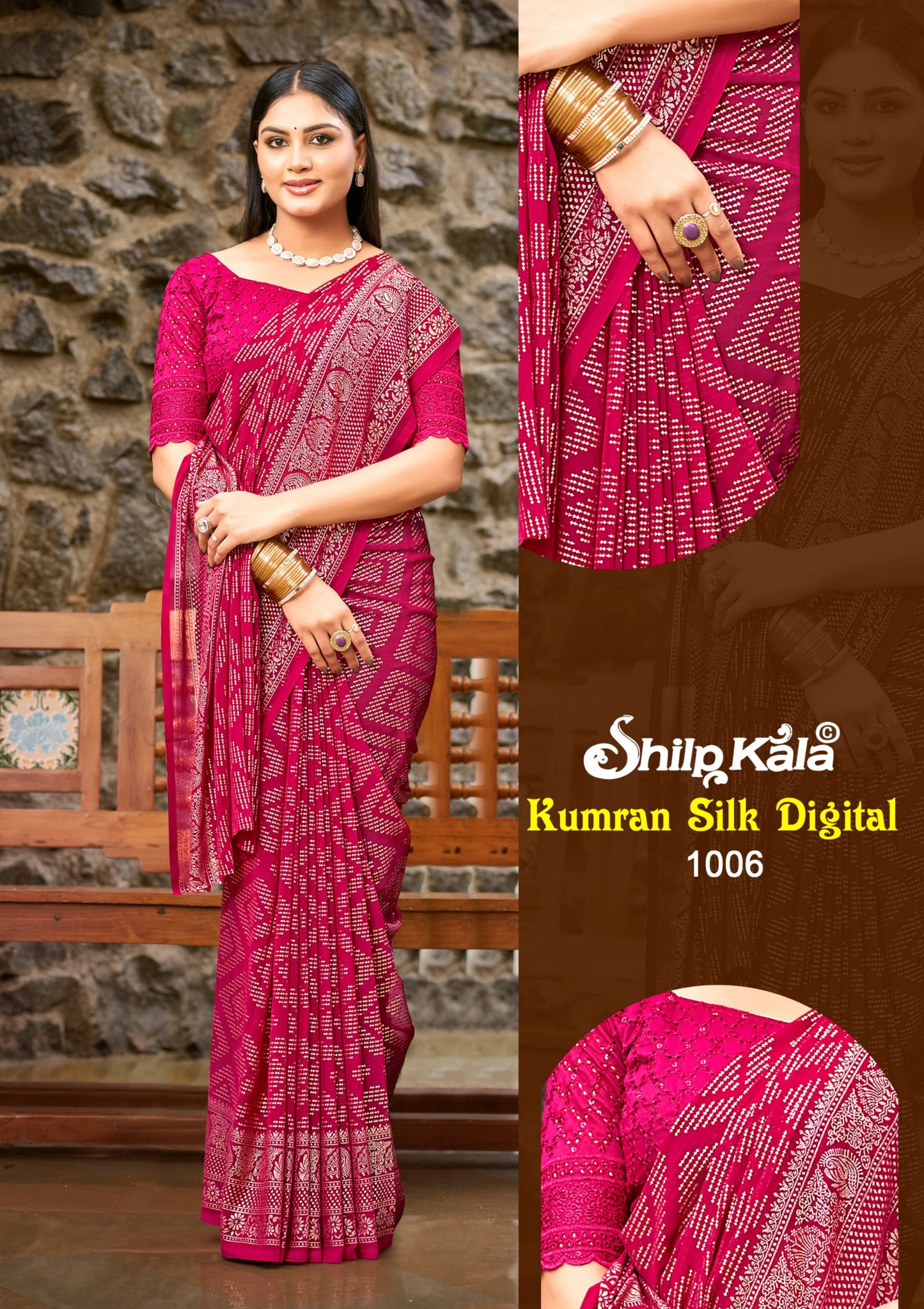 Kumran silk Georgette Saree with Chanderi Toned Blouse. (8 Colours).