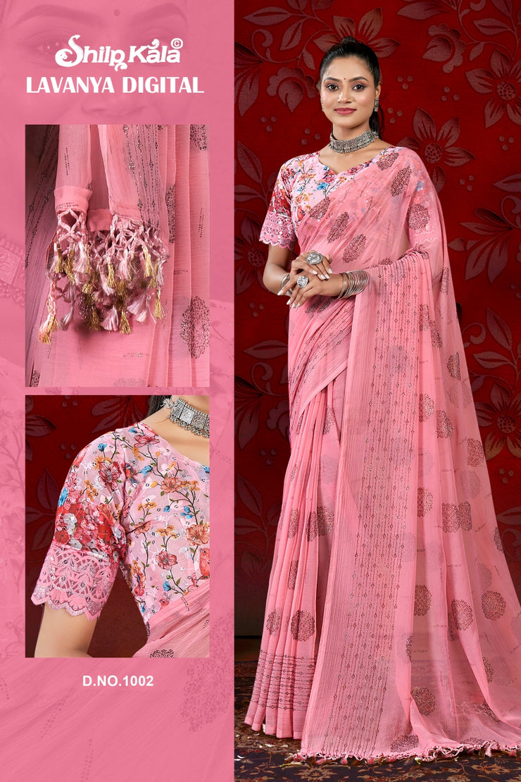 Lavanya Multicolour Fancy Chiffon Saree with Digital Printed Shifli Blouse (8 Colours Available).