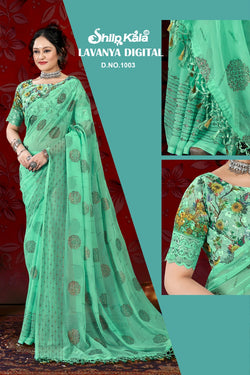 Lavanya Multicolour Fancy Chiffon Saree with Digital Printed Shifli Blouse (8 Colours Available).