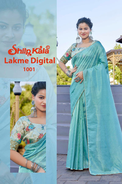 Lakme Nylon Fabric Saree with Kasab Jari with Digital Printed Blouse (8 Colours Available)