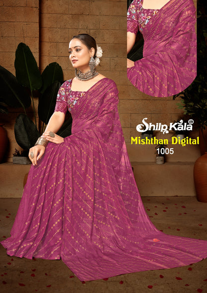 Misthaan Multicolour Sitaara Saree with Digital Shifli Blouse