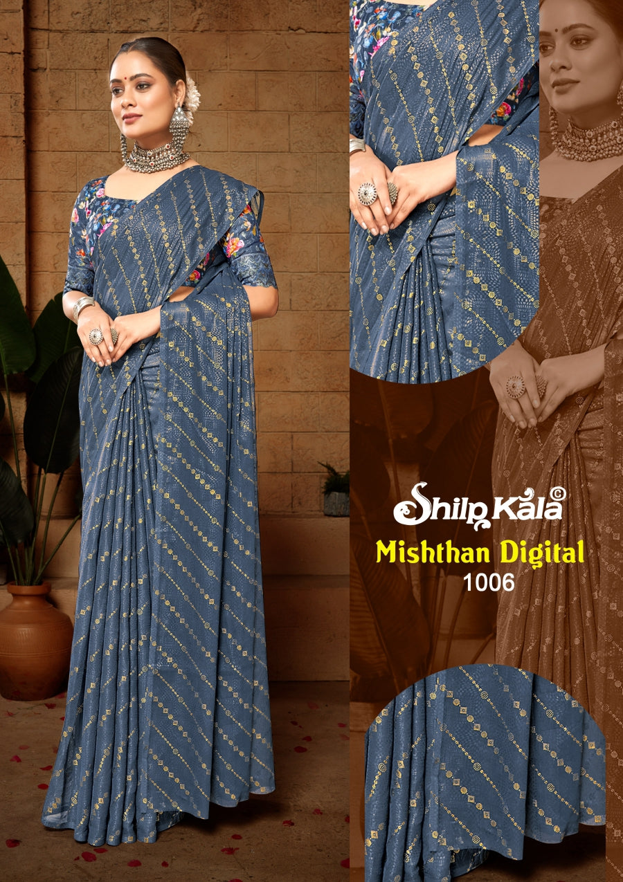 Misthaan Multicolour Sitaara Saree with Digital Shifli Blouse