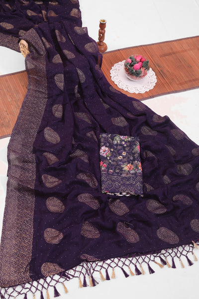 Mangalam Purple  Saree with Digital Shifli Blouse and Jhaalar Work