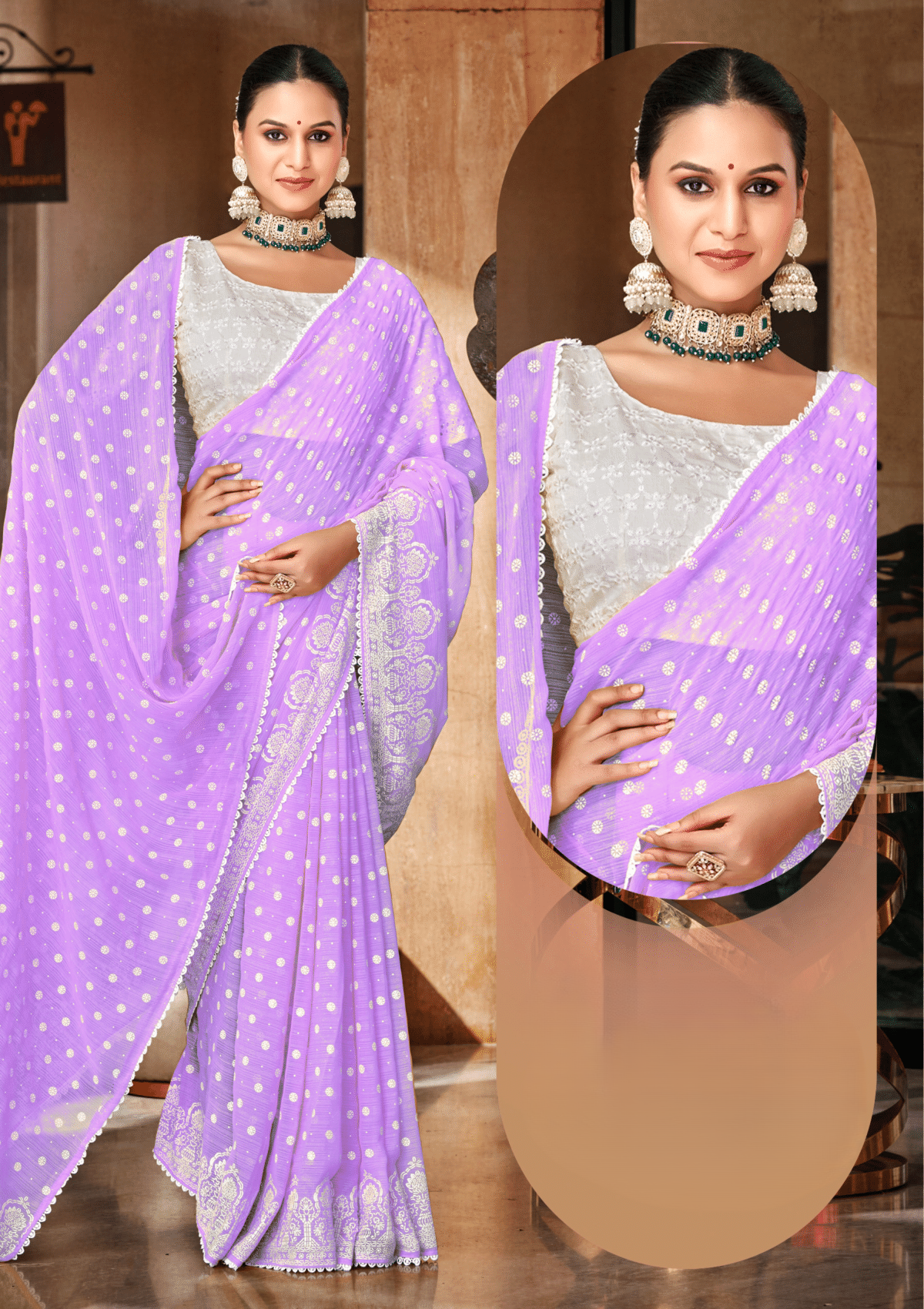 Mario Levender White Cat Chiffon Saree With White Chanderi Blouse And Jhalar.