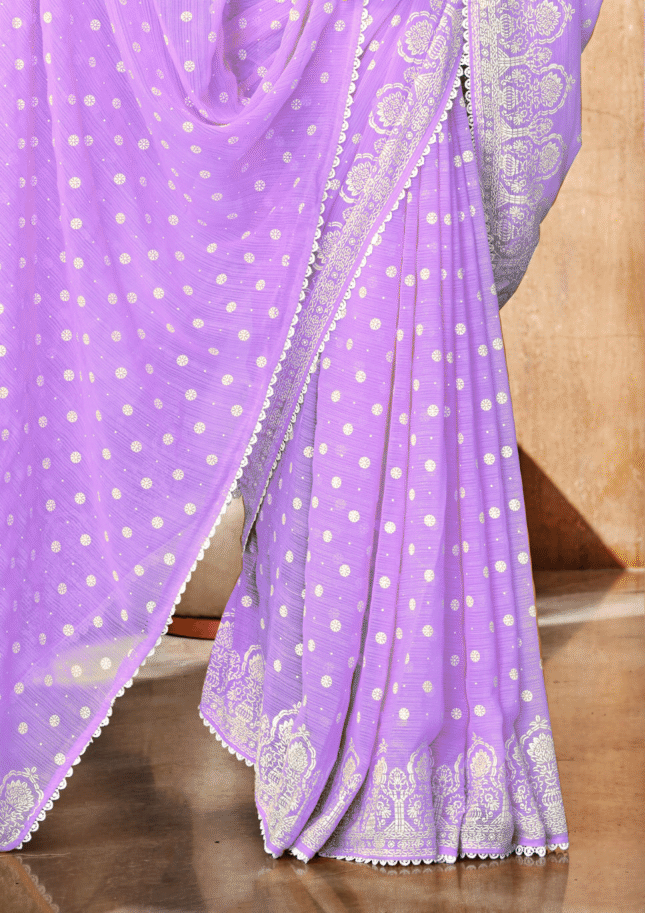 Mario Levender White Cat Chiffon Saree With White Chanderi Blouse And Jhalar.