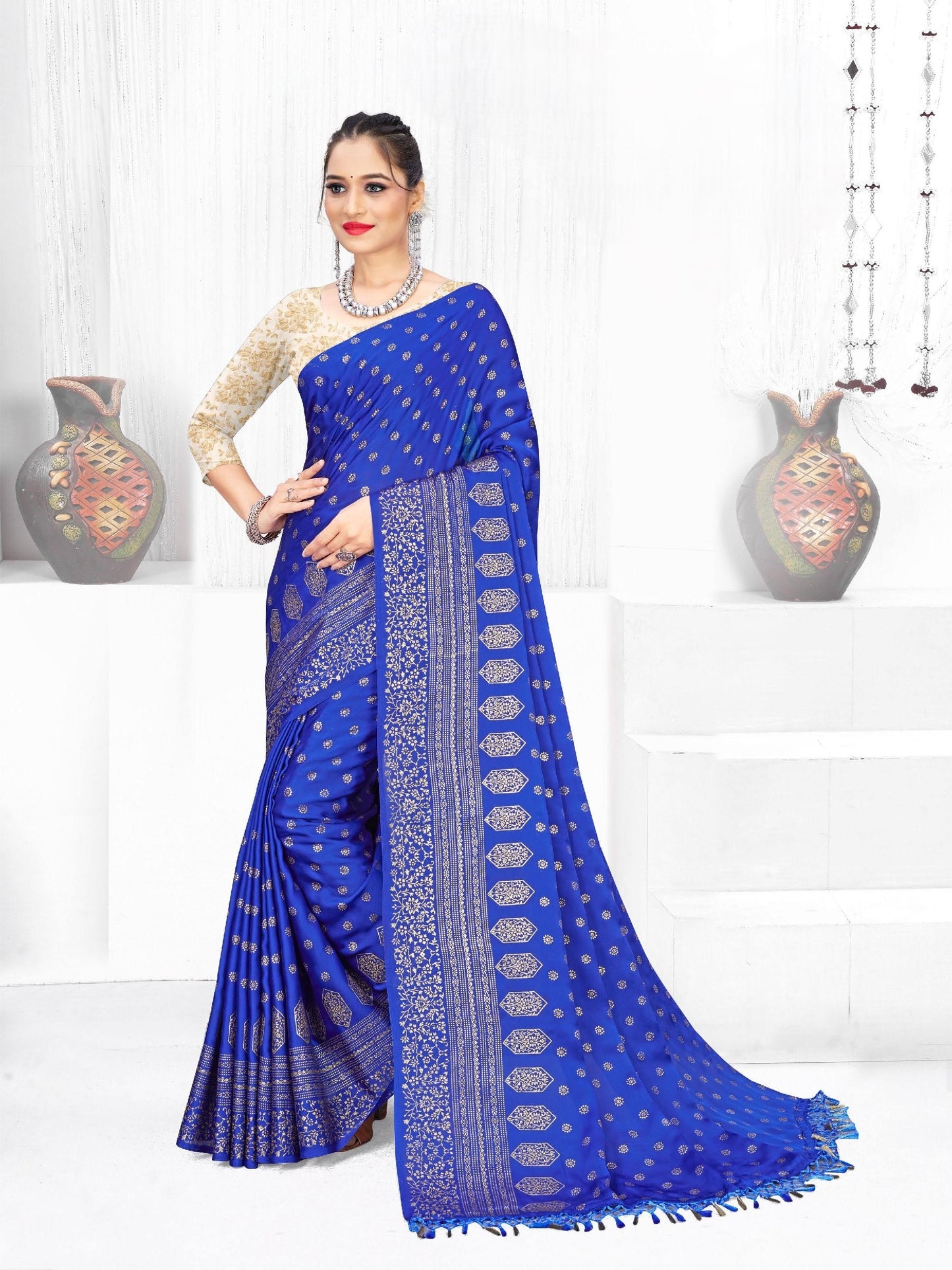 Monaco Multicolor Saree with Gold Foil and Tone to Tone Matching