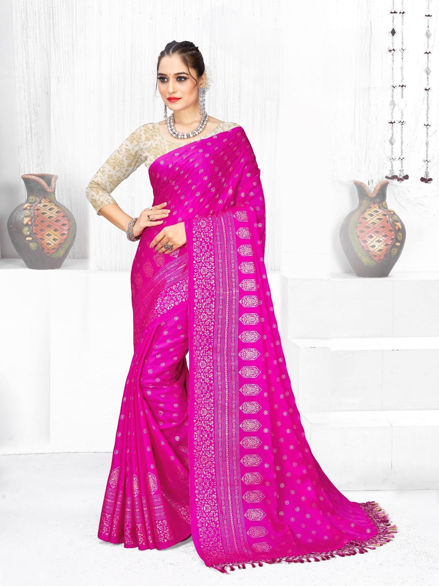 Monaco Multicolor Saree with Gold Foil and Tone to Tone Matching