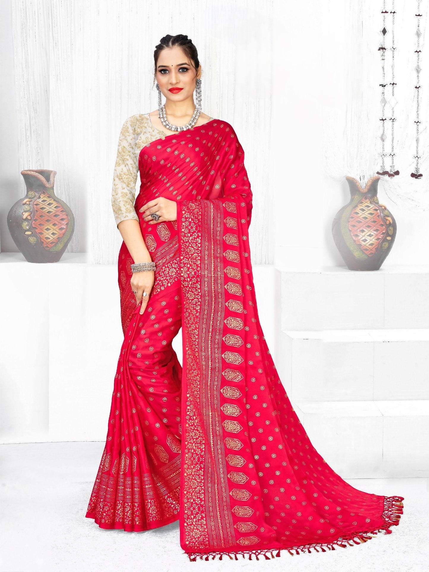 Monaco Multicolor Saree with Gold Foil and Tone to Tone Matching