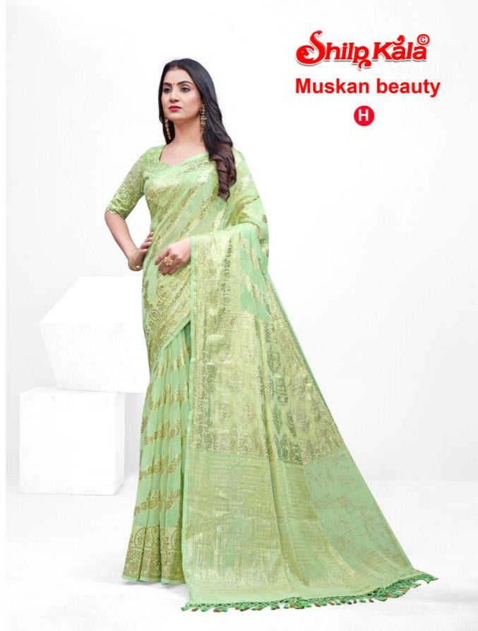 Muskan Multicolor Saree with Gold Foil and Tone to Tone Matching