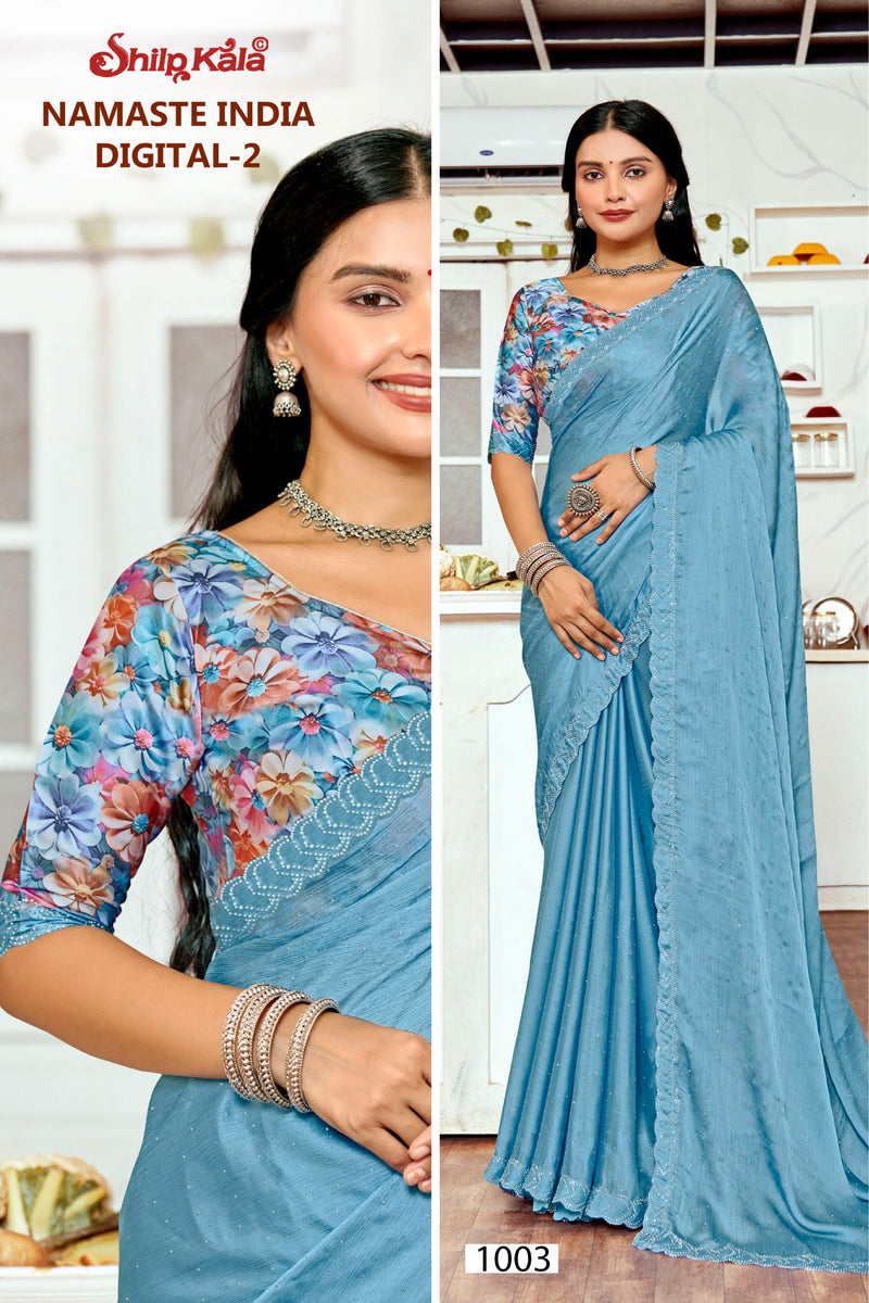 Namaste India 2 Multicolour Rimjhim Saree with Jarkan Stone Work(8 Colours Available).