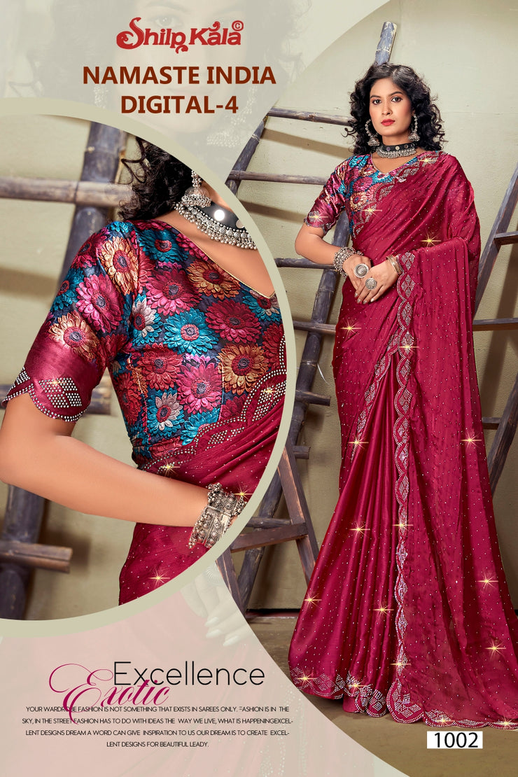 Namaste India Satin Multicolour Saree with Fancy Blouse 4 (8 Colour Available)