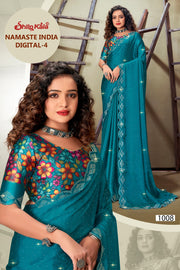 Namaste India Satin Multicolour Saree with Fancy Blouse 4 (8 Colour Available)