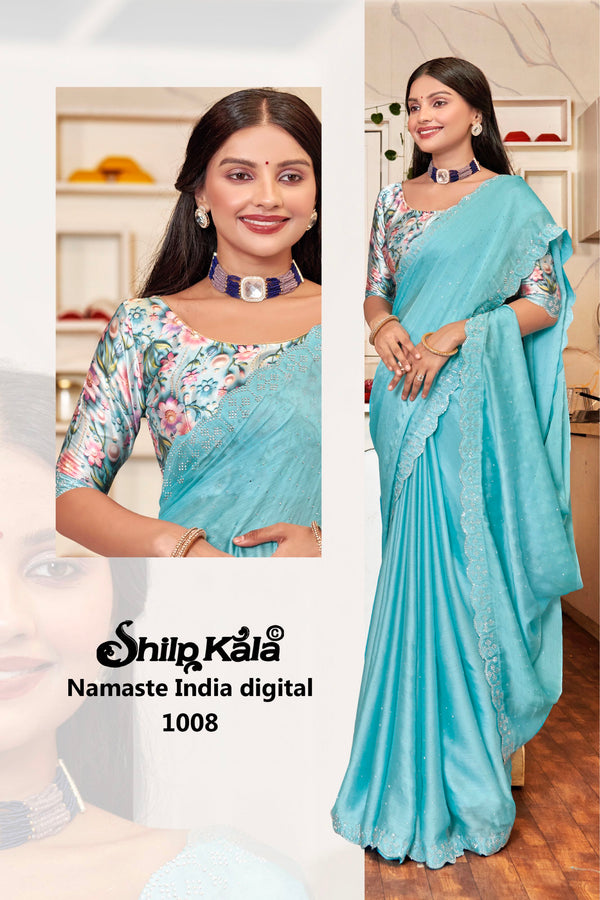 Namaste India Jari Patta Jarkan Stone Work with Jacquard Blouse (8 Colours Available).