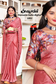 Namaste India Jari Patta Jarkan Stone Work with Jacquard Blouse (8 Colours Available).