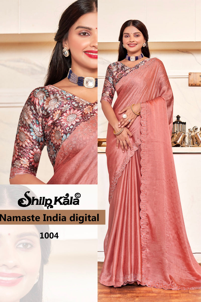 Namaste India Jari Patta Jarkan Stone Work with Jacquard Blouse (8 Colours Available).