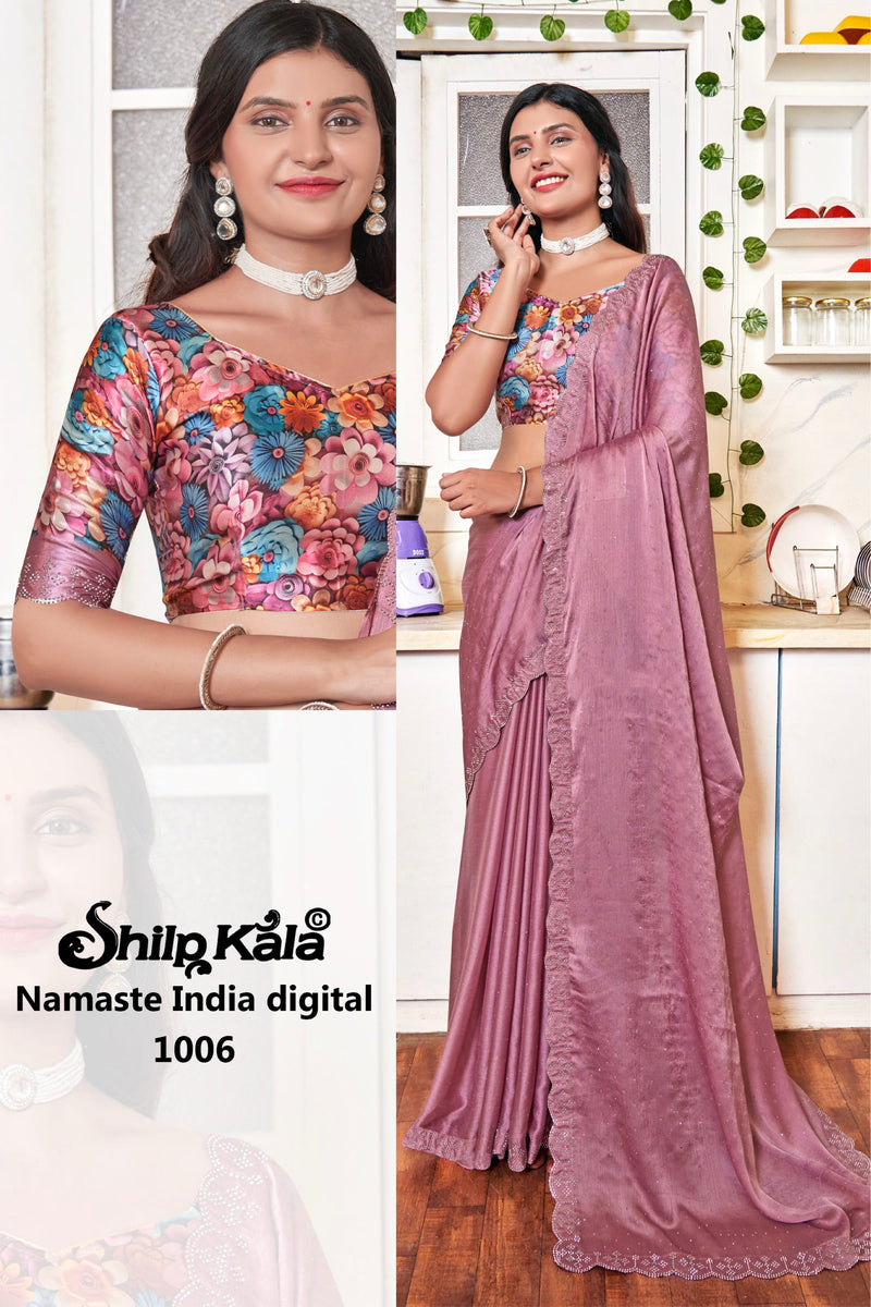 Namaste India Jari Patta Jarkan Stone Work with Jacquard Blouse (8 Colours Available).