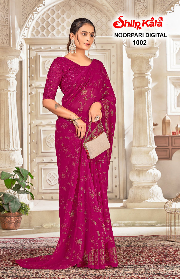 Noorpari Georgette Saree with Cotton Blend Blouse (8 Colours)