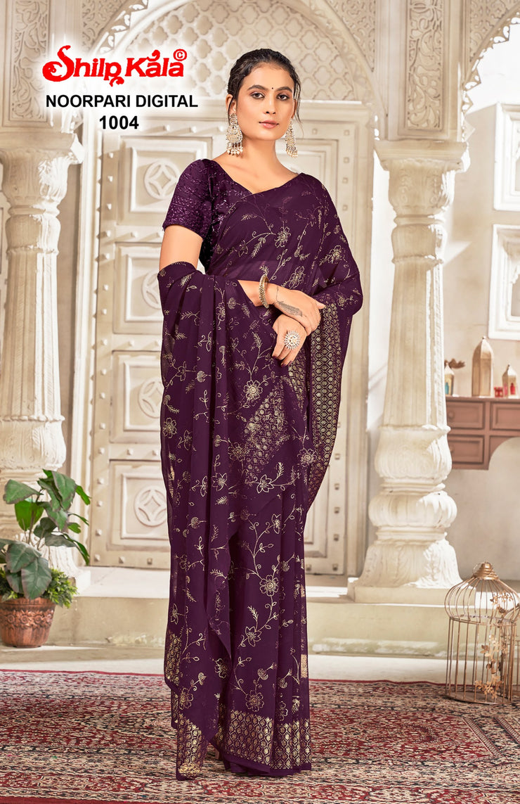 Noorpari Georgette Saree with Cotton Blend Blouse (8 Colours)