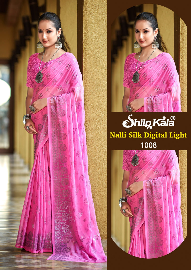 Nalli Multicolor Georgette Saree with Net Shifli Blouse (8 Colours).