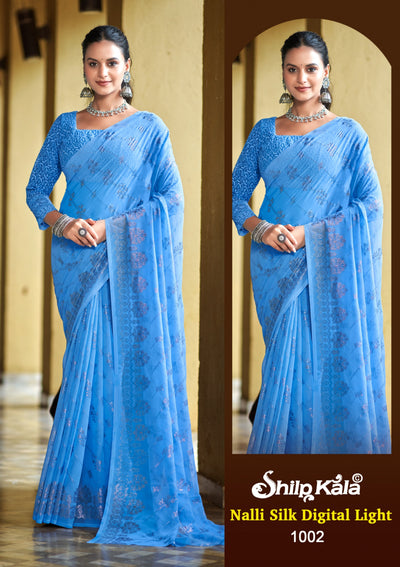 Nalli Multicolor Georgette Saree with Net Shifli Blouse (8 Colours).