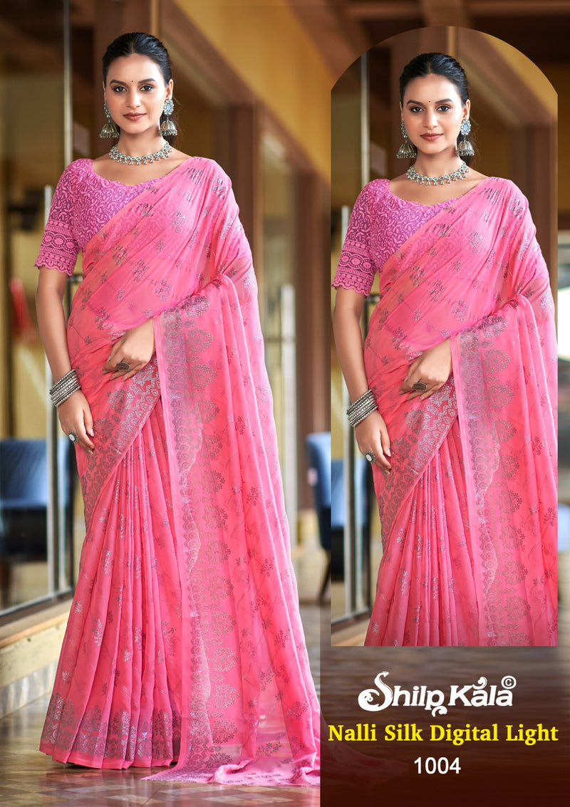 Nalli Multicolor Georgette Saree with Net Shifli Blouse (8 Colours).