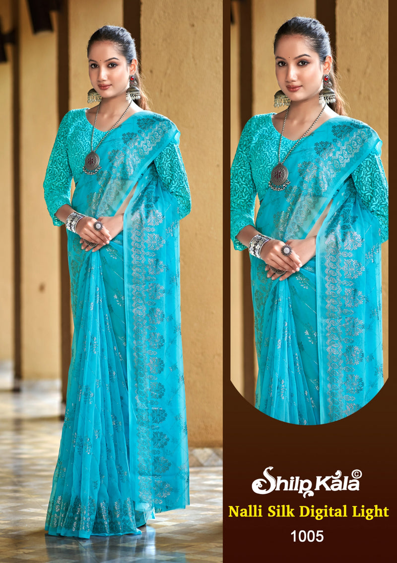 Nalli Multicolor Georgette Saree with Net Shifli Blouse (8 Colours).