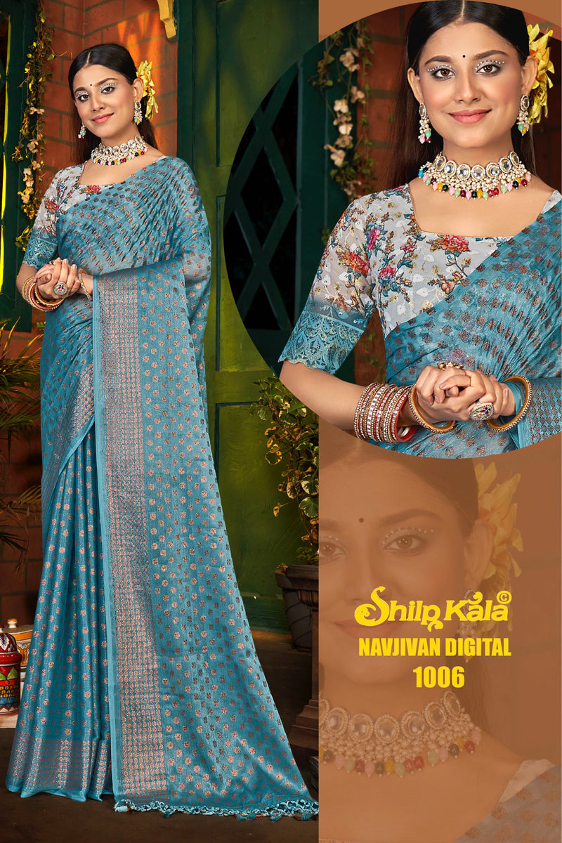 Navjivan Multicolor Fancy Satin Chiffon Saree (8 Colours Available).