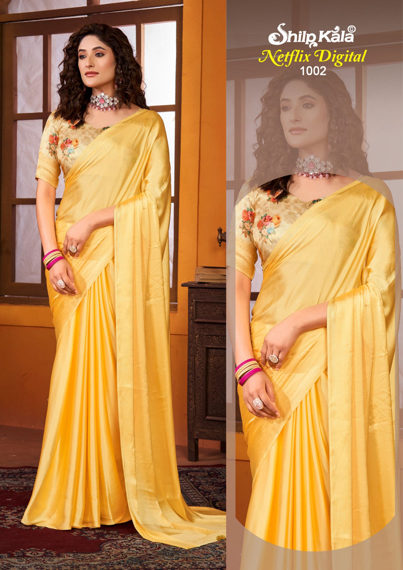 Netflix Multicolour Satin Saree with Jacquard Blouse (8 Colours Available).