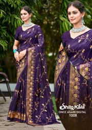 Once Again Fancy Fabric Saree with Tone to Tone Matching (8 Colours).