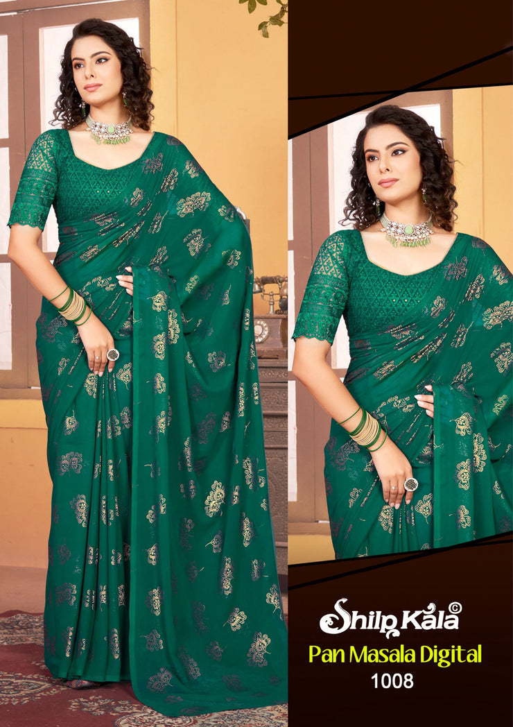 Pan Masala Dark Multicolor Georgette Saree with Net Shifli Blouse and Tone to Tone Matching (8 Colours Available).