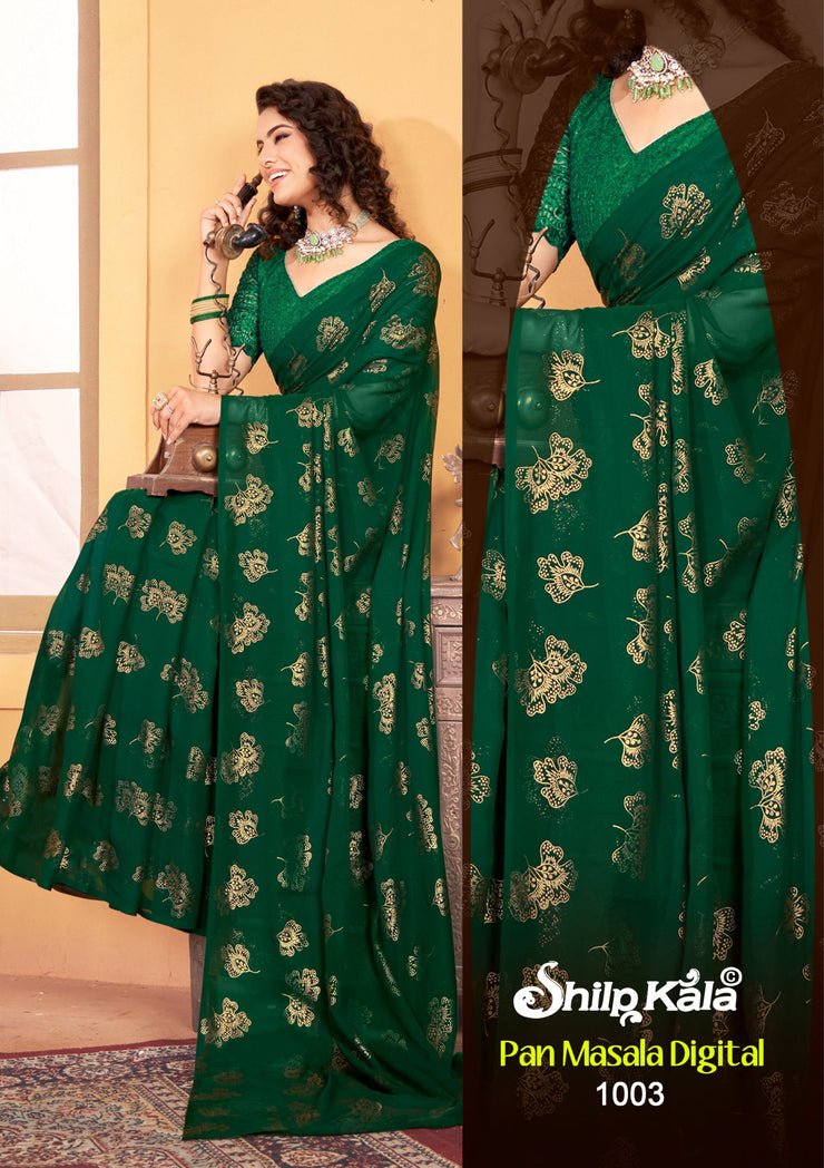 Pan Masala Dark Multicolor Georgette Saree with Net Shifli Blouse and Tone to Tone Matching (8 Colours Available).