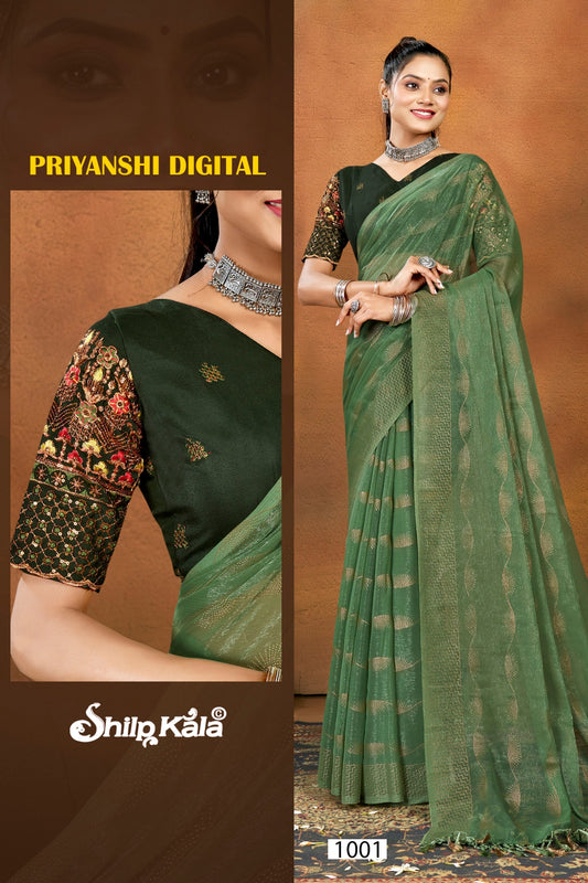 Priyanshi Multicolor Saree with Jari Work Blouse and Contrast Matching