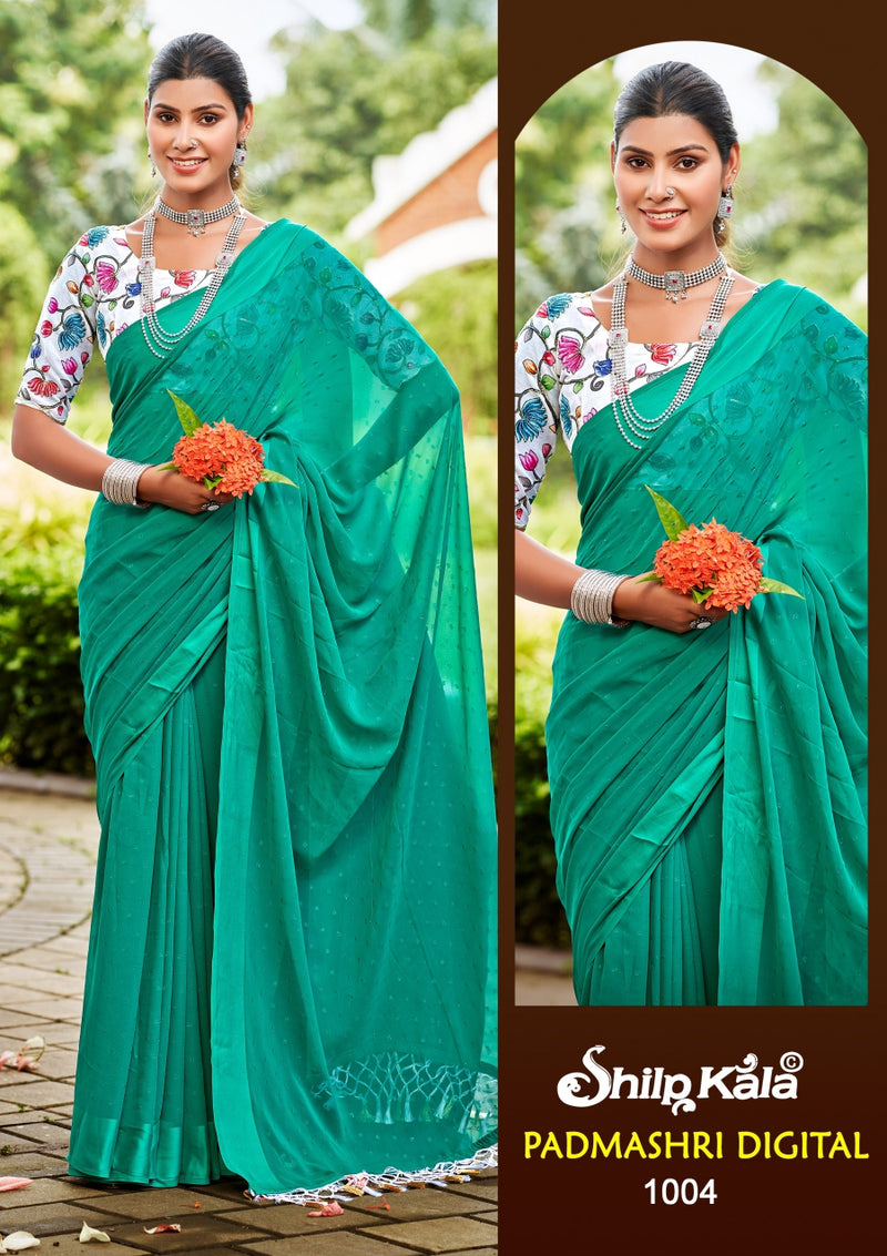 Padmashri Multicolour Satin Chiffon Saree with Digital Printed Blouse (8 Colours).