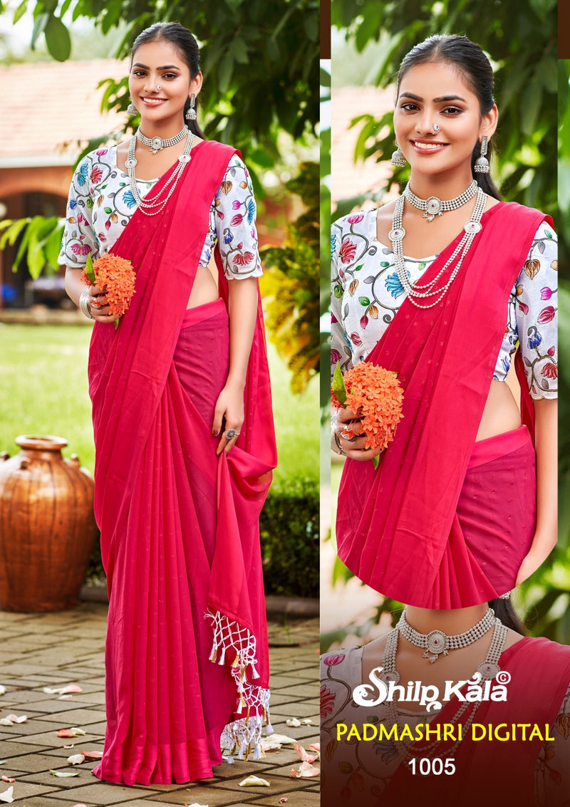 Padmashri Multicolour Satin Chiffon Saree with Digital Printed Blouse (8 Colours).