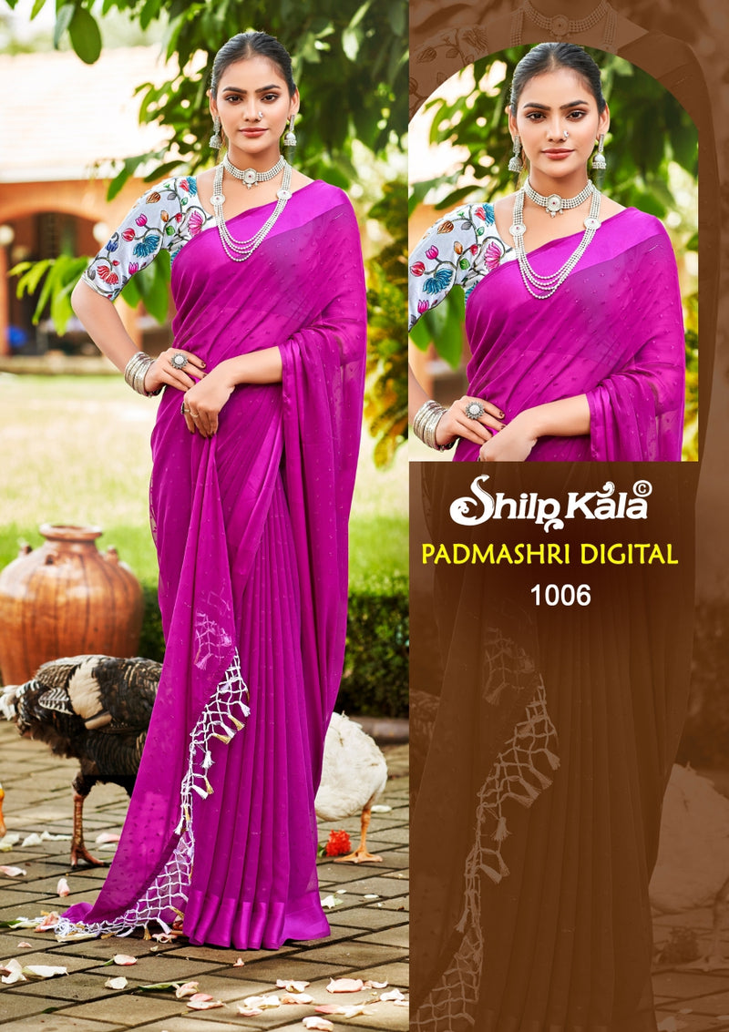 Padmashri Multicolour Satin Chiffon Saree with Digital Printed Blouse (8 Colours).