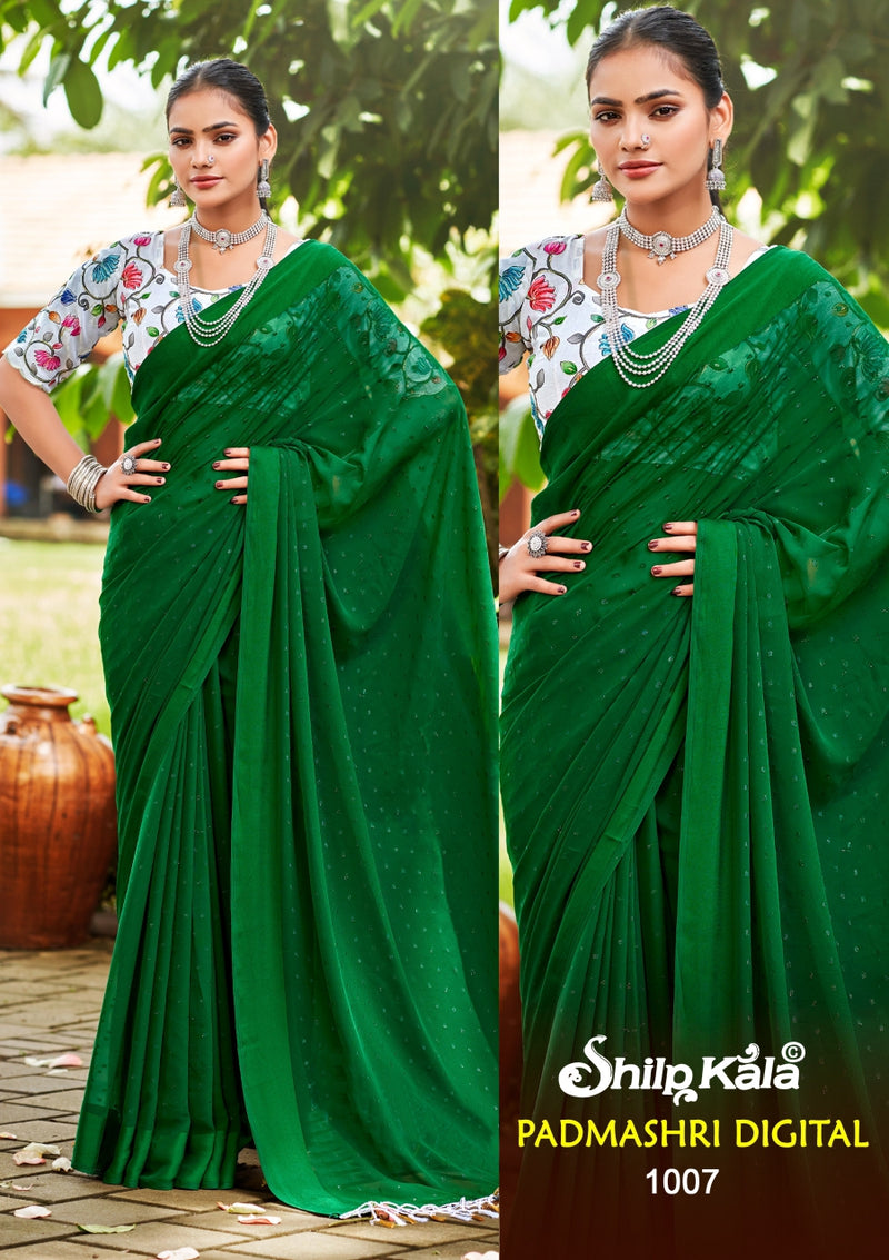 Padmashri Multicolour Satin Chiffon Saree with Digital Printed Blouse (8 Colours).