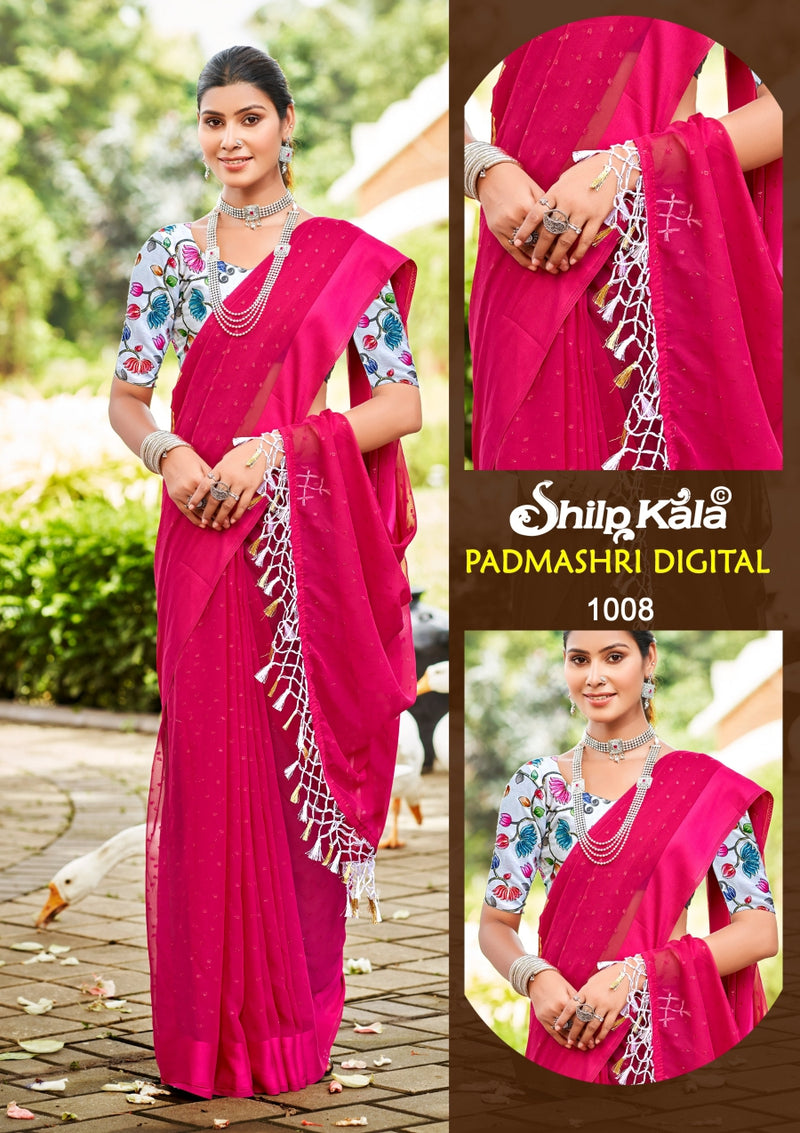 Padmashri Multicolour Satin Chiffon Saree with Digital Printed Blouse (8 Colours).