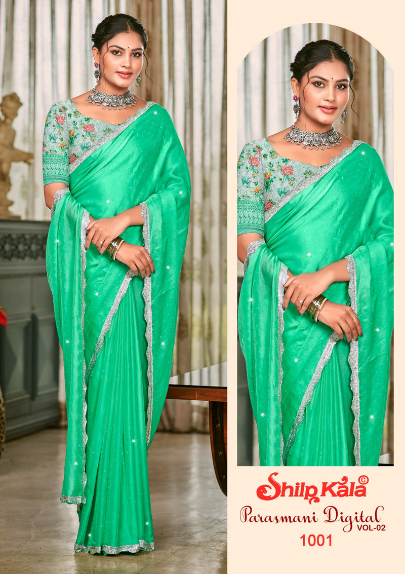 Parasmani Multicolor Satin Saree with Fancy Lace Work 2 (8 Colours)