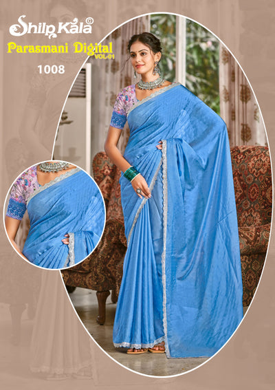 Parasmani Multicolor Satin Saree with Fancy Lace Work (8 Colours).