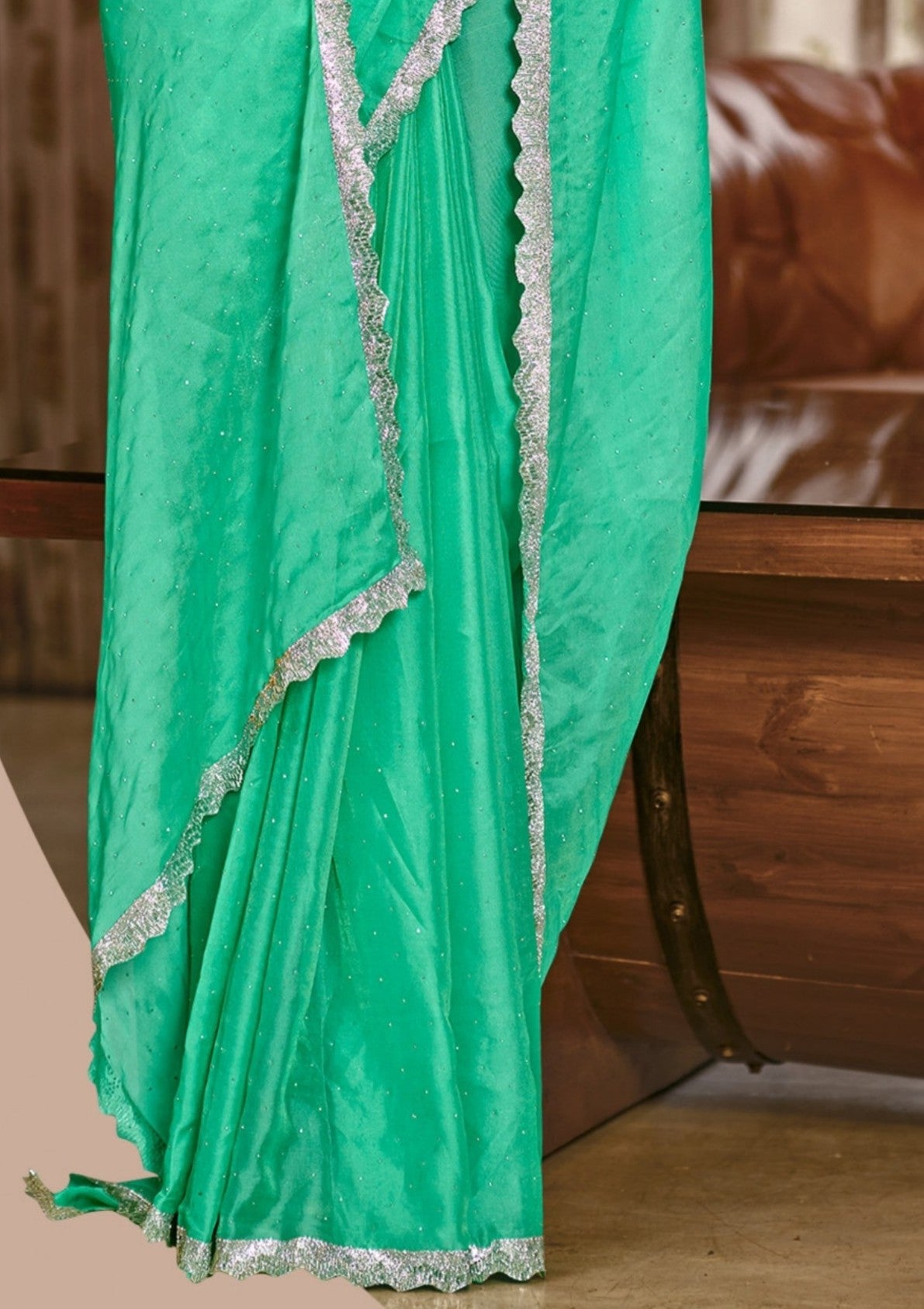 Parasmani Multicolor Satin Saree with Fancy Lace Work (8 Colours Available).