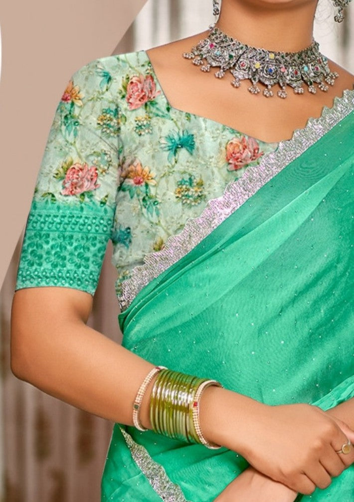 Parasmani Multicolor Satin Saree with Fancy Lace Work (8 Colours Available).