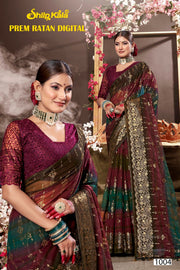 Prem Ratan Chiffon Saree with Net Blouse (8 Colours Available).