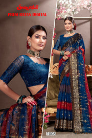 Prem Ratan Chiffon Saree with Net Blouse (8 Colours Available).