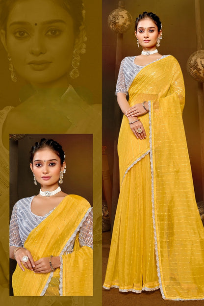 Prince Shilpkala Fashions Fancy Fabric Blouse and Plain Saree with Lace Work (8 Colours Available).