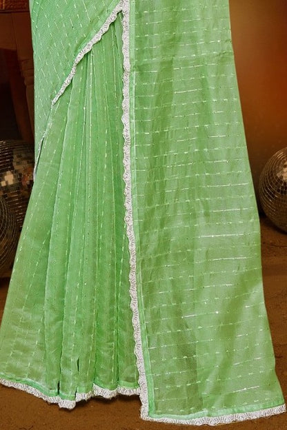 Prince Shilpkala Fashions Fancy Fabric Blouse and Plain Saree with Lace Work (8 Colours Available).