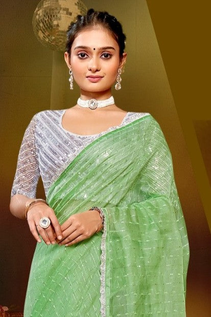 Prince Shilpkala Fashions Fancy Fabric Blouse and Plain Saree with Lace Work (8 Colours Available).